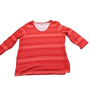 Liz Claiborne Shirt Womens Large Red Striped 3/4 Sleeve Casual Stretch Top